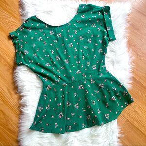 Mustard Seed Peplum Top Green Bird Print Back Cutout Size Small